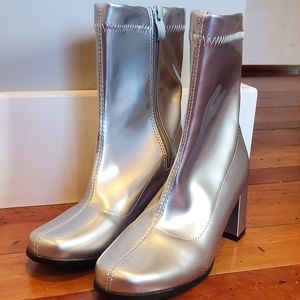 Women's silver platform boots.  Mid Calf